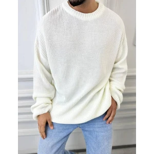 Elku Moda Kazak Oversize Çift Kat Örme Naturel Pamuk Bol Kesim Tüylenmeyen Salaş Triko Kazak