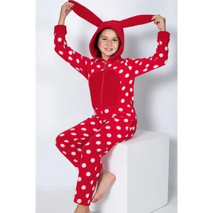 Pijama Evi Kırmızı Puan Desenli Kız Çocuk Polar Peluş Tulum Pijama