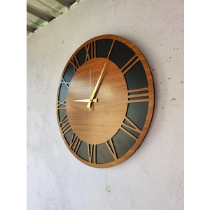 AA Shop Ahşap Ceviz Mobilya Renk Roma Rakam Desenli Hediyelik Sessiz Duvar Saati 50CM