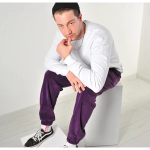 Kadın Erkek Mor Cepli Paçası Lastikli Polar Eşofman Altı