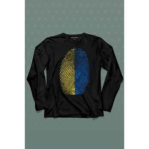 Kendim Seçtim  Sarı Lacivert Parmak Izi Uzun Kollu Tişört Baskılı T-Shirt