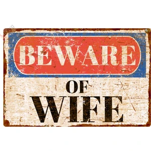 Hayg Equipment Retro Beware Of Wife Alüminyum Levha, Vintage Duvar Dekorasyon Tabelası, Metal Ev Dekoru 15CM x 22,5cm