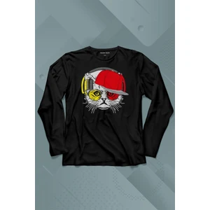 Kendim Seçtim Cat Glasses Gözlüklü Sarı Kırmızı  Kırmızı Kedi Uzun Kollu Tişört Baskılı T-Shirt