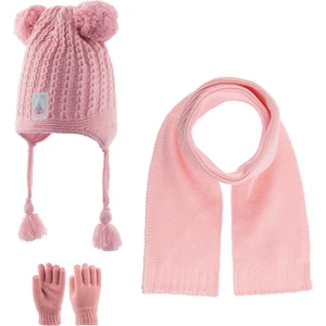 Kız Çocuk Çift Ponponlu Atkı Bere Eldiven Seti K2317001 Pembe