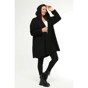 Curvy Trend Büyük Beden Kapşonlu Polar Hırka