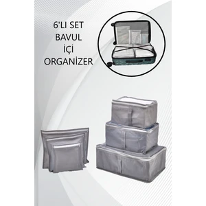 Fine Clean Gri 6' Lı Set Bavul Organizer Valiz Düzenleyici  Bavul Içi Çantası Düzenleyici