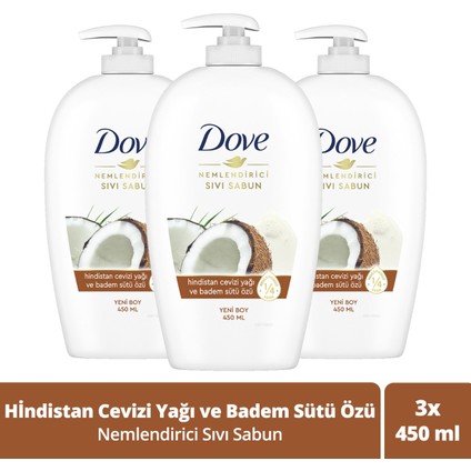 Nemlendirici Sıvı Sabun Hindistan Cevizi Yağı Ve Badem Sütü Özü 450 Ml X3