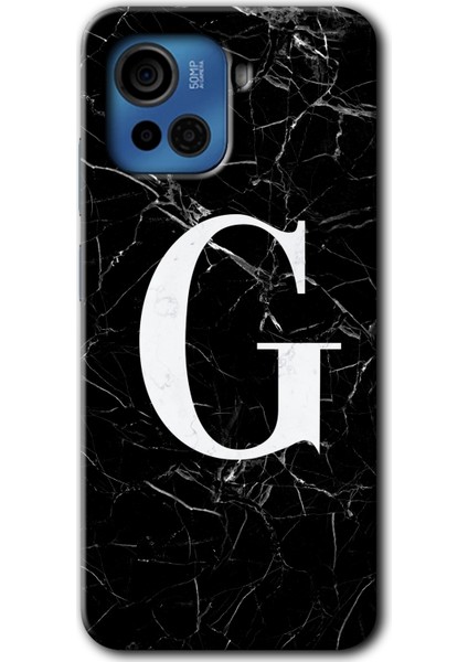 Casper Via F30 Plus Kılıf Hd Desen Baskılı Arka Kapak + Kırılmaz Cam - Siyah Mermer Desenli G Harfi