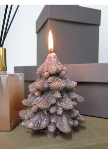 Dekoratif Gri Simli Yılbaşı Ağacı Mum(17 Cm)