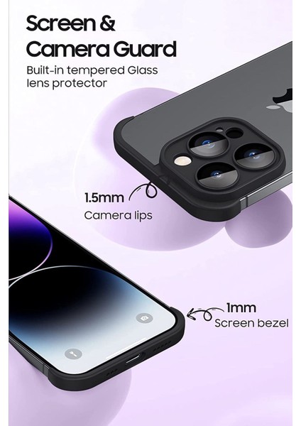 Iphone 14 Pro Max Uyumlu Kamera Lens Koruyucu ve Çerçeve Koruyucu Kılıf