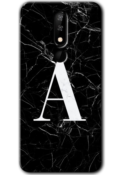 Casper Via P3 Kılıf Hd Desen Baskılı Arka Kapak + Kırılmaz Cam - Siyah Mermer Desenli A Harfi