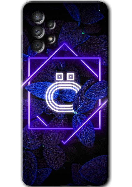 Galaxy A32 4g Kılıf Hd Desen Baskılı Arka Kapak + Kırılmaz Cam - Dark Neon Yaprak Ö Harfi
