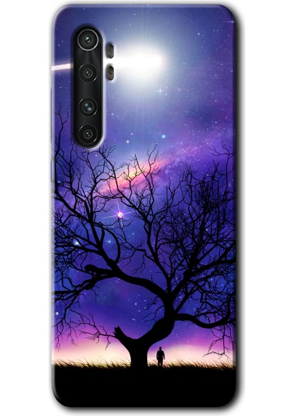 Xiaomi Mi Note 10 Lite Kılıf Hd Desen Baskılı Arka Kapak + Kırılmaz Cam - Uzay Silüet