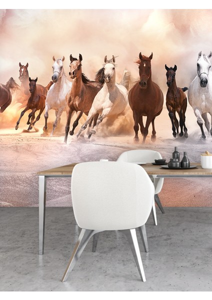 3D Koşan Atlar Desenli Isı ve Ses Yalıtımlı Sağlıklı Tekstil Duvar Kağıdı