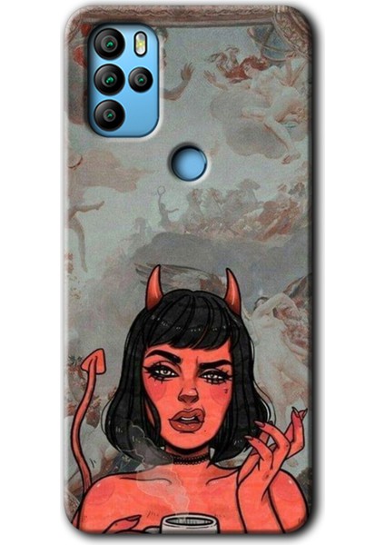 Omix X500 Kılıf Hd Desen Baskılı Arka Kapak + Kırılmaz Cam - Devil Girl