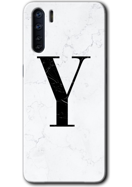 Oppo A91 Kılıf Hd Desen Baskılı Arka Kapak - Beyaz Mermer Desenli Y Harfi