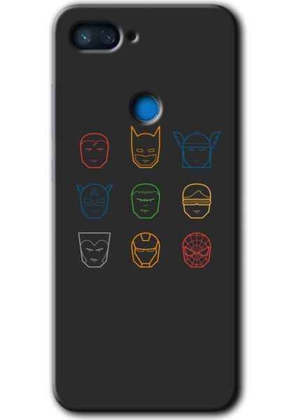 Xiaomi Mi 8 Lite Kılıf Hd Desen Baskılı Arka Kapak + Kırılmaz Cam - Avengers Minimalism