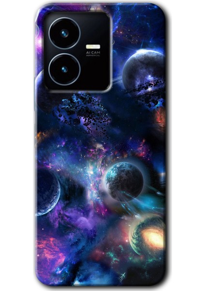 Vivo Y35S Kılıf Hd Desen Baskılı Arka Kapak + Kırılmaz Cam - Gezegen Karışımı