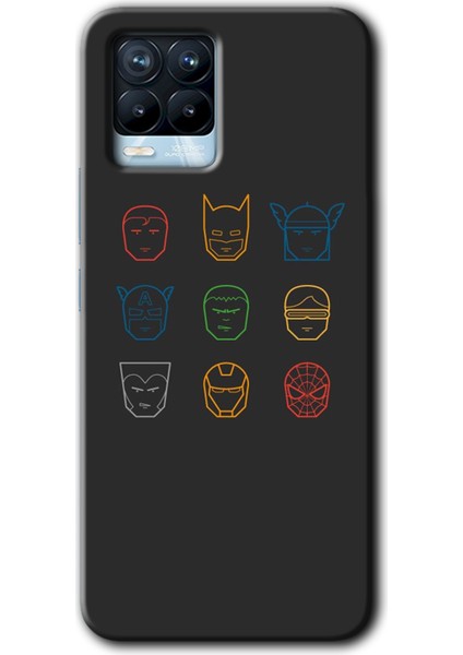 Realme 8 Pro Kılıf Hd Desen Baskılı Arka Kapak + Kırılmaz Cam - Avengers Minimalism