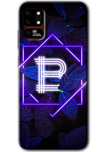 Reeder S19 Max Kılıf Hd Desen Baskılı Arka Kapak - Dark Neon Yaprak B Harfi