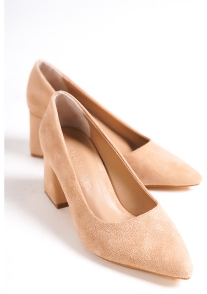 MBZFR601-SN Kadın Süet Blok Topuklu 6 cm Sivri Burun Nude Stiletto & Topuklu Ayakkabı fiyatları
