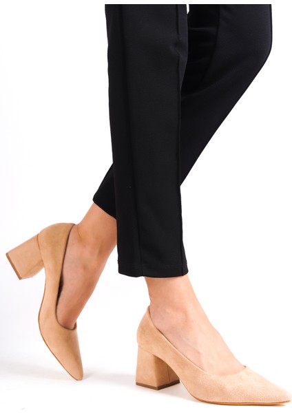 MBZFR601-SN Kadın Süet Blok Topuklu 6 cm Sivri Burun Nude Stiletto & Topuklu Ayakkabı modelleri