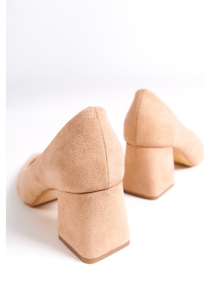 MBZFR601-SN Kadın Süet Blok Topuklu 6 cm Sivri Burun Nude Stiletto & Topuklu Ayakkabı fırsatları