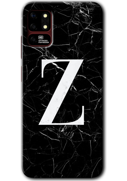 Reeder S19 Max Kılıf Hd Desen Baskılı Arka Kapak - Siyah Mermer Desenli Z Harfi