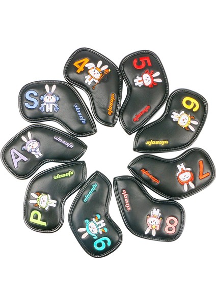 9x Golf Demir Kafa Kapakları Seti Pu Golf Başörtüsü 4,5,6,7,8,9,p,a,s Koruyucu Siyah (Yurt Dışından)