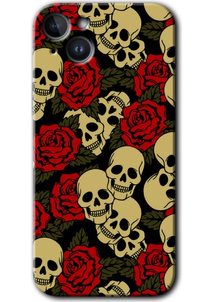 Apple iPhone 14 Kılıf Hd Desen Baskılı Arka Kapak + Kırılmaz Cam - Kurukafa Aşk