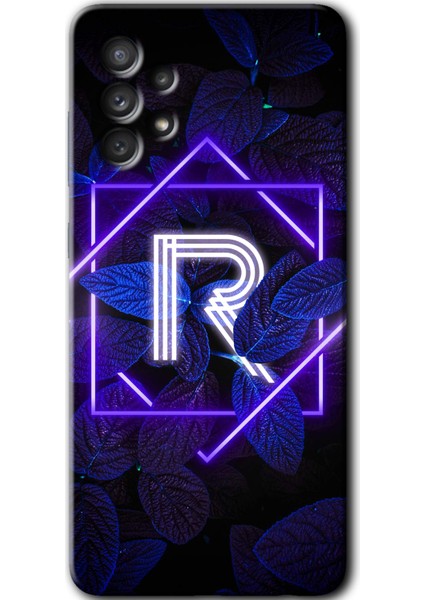 Galaxy A73 Kılıf Hd Desen Baskılı Arka Kapak - Dark Neon Yaprak R Harfi