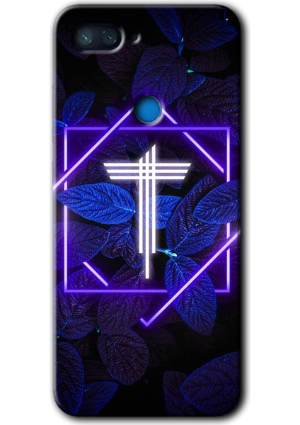 Xiaomi Mi 8 Lite Kılıf Hd Desen Baskılı Arka Kapak - Dark Neon Yaprak T Harfi