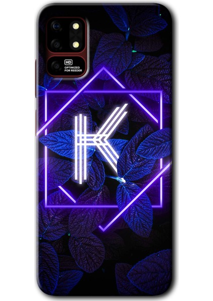 Reeder S19 Max Kılıf Hd Desen Baskılı Arka Kapak - Dark Neon Yaprak K Harfi