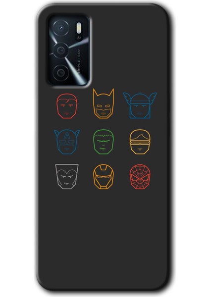 Oppo A16 Kılıf Hd Desen Baskılı Arka Kapak + Kırılmaz Cam - Avengers Minimalism