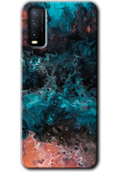 Vivo Y20S Kılıf Hd Desen Baskılı Arka Kapak + Kırılmaz Cam - Liquid Colorfull
