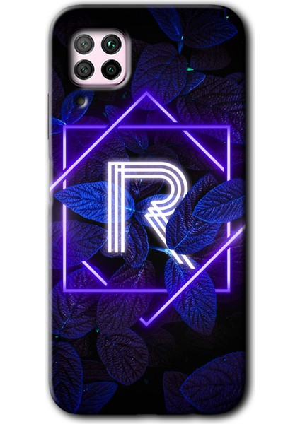 Huawei P40 Lite Kılıf Hd Desen Baskılı Arka Kapak - Dark Neon Yaprak R Harfi