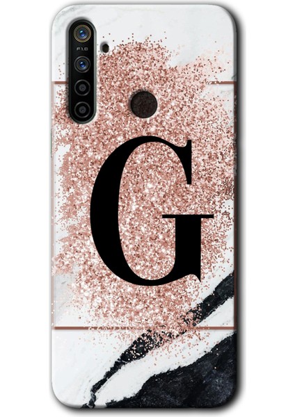 Realme 5i Kılıf Hd Desen Baskılı Arka Kapak - Pembe Mermer Desenli G Harfi