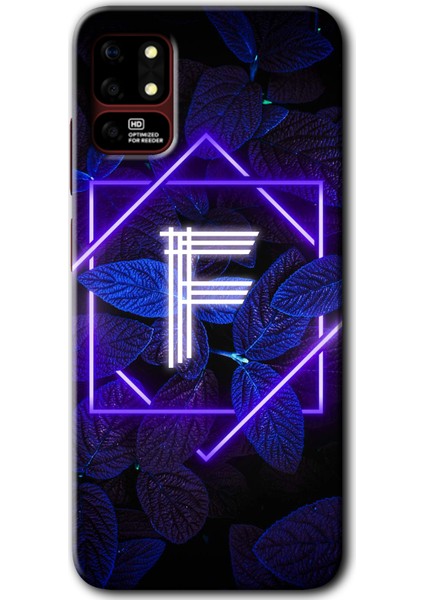 Reeder S19 Max Kılıf Hd Desen Baskılı Arka Kapak - Dark Neon Yaprak F Harfi