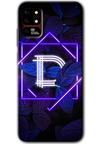 Reeder S19 Max Kılıf Hd Desen Baskılı Arka Kapak - Dark Neon Yaprak D Harfi