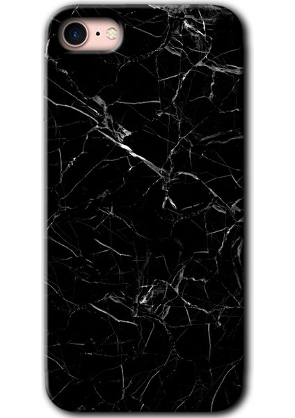 Apple iPhone 7 Kılıf Hd Desen Baskılı Arka Kapak - Siyah Mermer