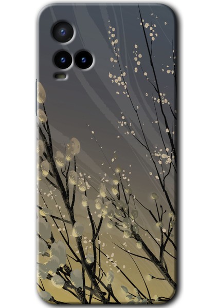 Vivo Y33S Kılıf Hd Desen Baskılı Arka Kapak + Kırılmaz Cam - Branches Flowers