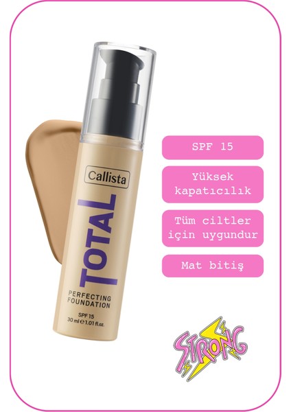 Total Perfecting Spf 15 Yoğun Kapatıcı Mat Bitişli Fondöten - 240 Honey Beige - Orta Bej fiyatları