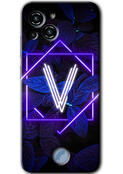 Reeder S23 Pro Max Kılıf Hd Desen Baskılı Arka Kapak - Dark Neon Yaprak V Harfi