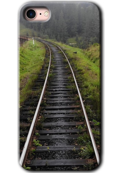 Apple iPhone 7 Kılıf Hd Desen Baskılı Arka Kapak + Kırılmaz Cam - Tren Yolu