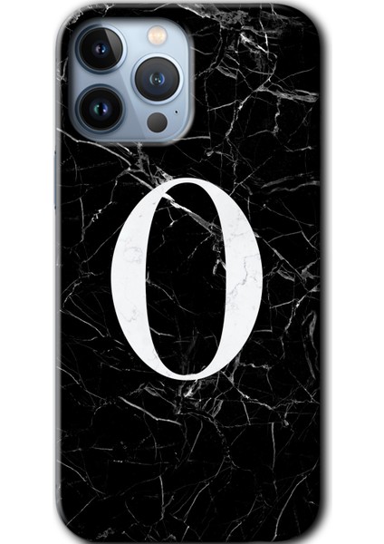 Apple iPhone 13 Pro Kılıf Hd Desen Baskılı Arka Kapak - Siyah Mermer Desenli O Harfi