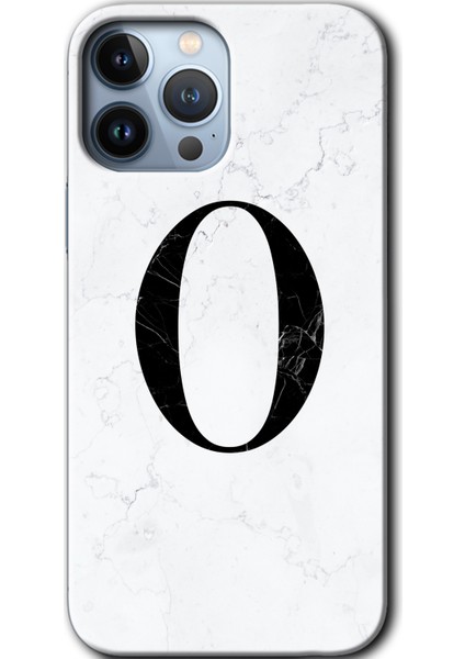 Apple iPhone 13 Pro Kılıf Hd Desen Baskılı Arka Kapak - Beyaz Mermer Desenli O Harfi
