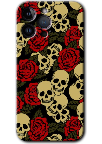 Apple iPhone 14 Pro Max Kılıf Hd Desen Baskılı Arka Kapak + Kırılmaz Cam - Kurukafa Aşk