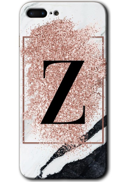 Apple iPhone 7 Plus Kılıf Hd Desen Baskılı Arka Kapak - Pembe Mermer Desenli Z Harfi