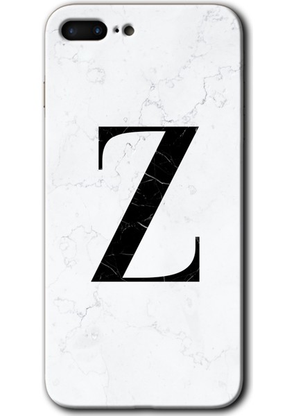 Apple iPhone 7 Plus Kılıf Hd Desen Baskılı Arka Kapak - Beyaz Mermer Desenli Z Harfi
