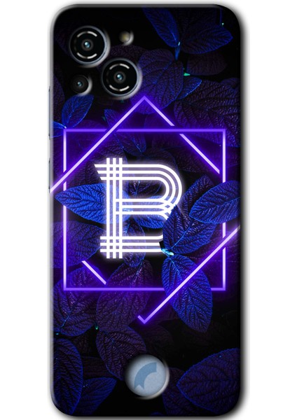 Reeder S23 Pro Max Kılıf Hd Desen Baskılı Arka Kapak + Kırılmaz Cam - Dark Neon Yaprak B Harfi